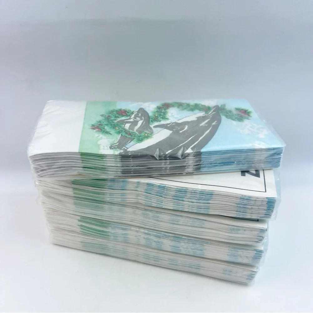 5 Pks Vtg Ganz Christmas Holiday Paper Guest Towels Dolphins Ocean Wreath Holly